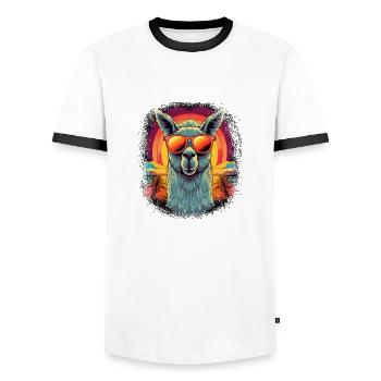 animal amour cool plage joyeux anniversaire idée cadeau - T-shirt contrasté Homme - blanc/noir - Devant - AI Model Female 172 light (172cm) & AI Model Male 178 dark (178cm)