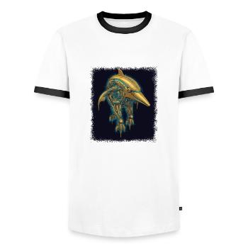T-shirts de pêche au drapeau américain Bday Fish - T-shirt contrasté Homme - blanc/noir - Devant - AI Model Female 172 light (172cm) & AI Model Male 178 dark (178cm)