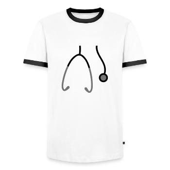 haengend hals Stethoskop abhoeren herzschlag puls - Männer Kontrast-T-Shirt - Weiß/Schwarz - Vorne - AI Model Female 172 light (172cm) & AI Model Male 178 dark (178cm)