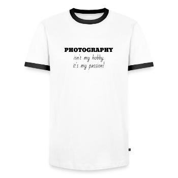 Photographer Photo Fotograf Photographe - Men's Ringer Shirt - white/black - Front - AI Model Female 172 light (172cm) & AI Model Male 178 dark (178cm)