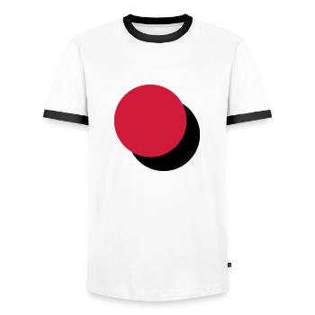Zwei berührende Kreise - Männer Kontrast-T-Shirt - Weiß/Schwarz - Vorne - AI Model Female 172 light (172cm) & AI Model Male 178 dark (178cm)