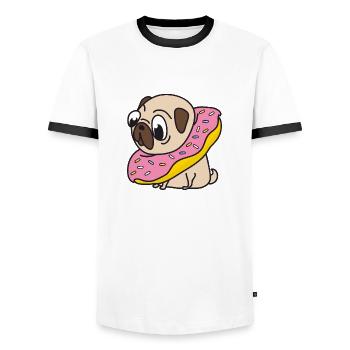 Pug Donut Dog Animaux Animaux domestiques - T-shirt contrasté Homme - blanc/noir - Devant - AI Model Female 172 light (172cm) & AI Model Male 178 dark (178cm)