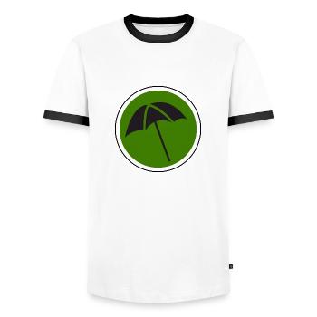 beach beach summer summer vacation vacation206 - Men's Ringer Shirt - white/black - Front - AI Model Female 172 light (172cm) & AI Model Male 178 dark (178cm)