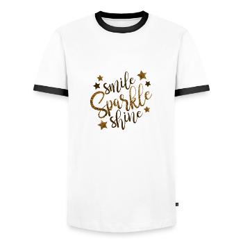 Smile Sparkle Shine! Spruch Blogger Geschenkidee - Männer Kontrast-T-Shirt - Weiß/Schwarz - Vorne - AI Model Female 172 light (172cm) & AI Model Male 178 dark (178cm)