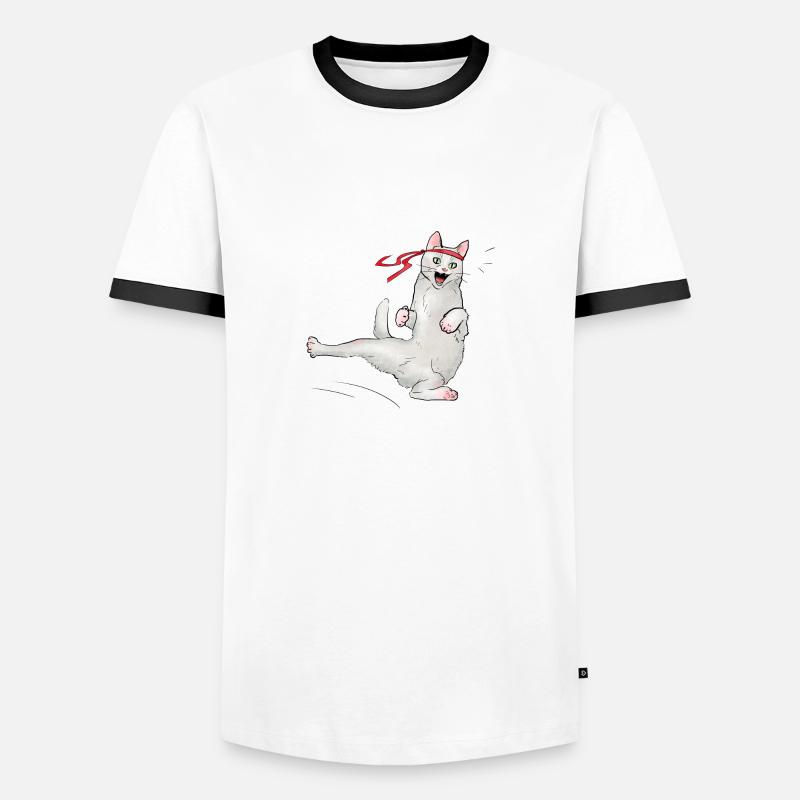 Katze beim Karate - Männer Kontrast-T-Shirt - Weiß/Schwarz