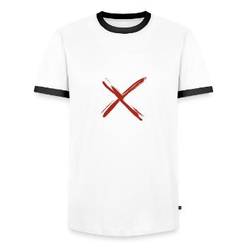 Not correct - Men's Ringer Shirt - white/black - Front - AI Model Female 172 light (172cm) & AI Model Male 178 dark (178cm)