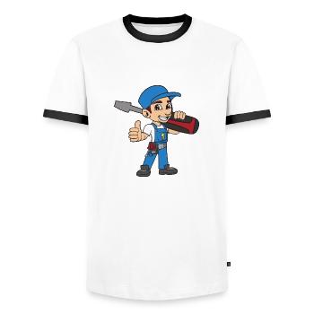 electrician - Men's Ringer Shirt - white/black - Front - AI Model Female 172 light (172cm) & AI Model Male 178 dark (178cm)