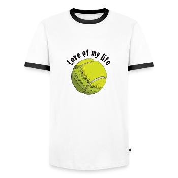 tennislove1 - Men's Ringer Shirt - white/black - Front - AI Model Female 172 light (172cm) & AI Model Male 178 dark (178cm)