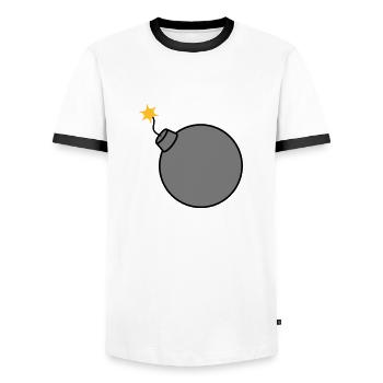 burned round ball sphere circle text b - Men's Ringer Shirt - white/black - Front - AI Model Female 172 light (172cm) & AI Model Male 178 dark (178cm)