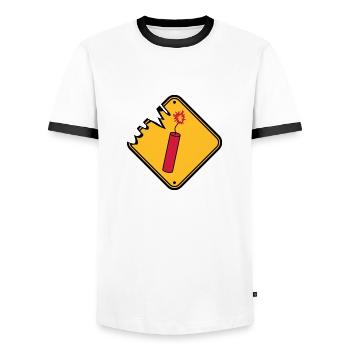 bouclier attention danger danger prudence stan - T-shirt contrasté Homme - blanc/noir - Devant - AI Model Female 172 light (172cm) & AI Model Male 178 dark (178cm)