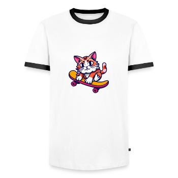 Patinage de chat - T-shirt contrasté Homme - blanc/noir - Devant - AI Model Female 172 light (172cm) & AI Model Male 178 dark (178cm)