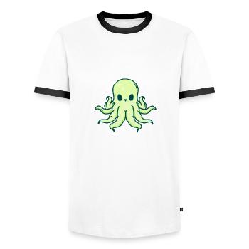Kawaii Cthulhu - T-shirt contrasté Homme - blanc/noir - Devant - AI Model Female 172 light (172cm) & AI Model Male 178 dark (178cm)