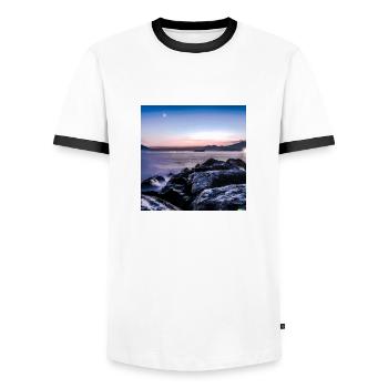 Coucher de soleil au néon - T-shirt contrasté Homme - blanc/noir - Devant - AI Model Female 172 light (172cm) & AI Model Male 178 dark (178cm)