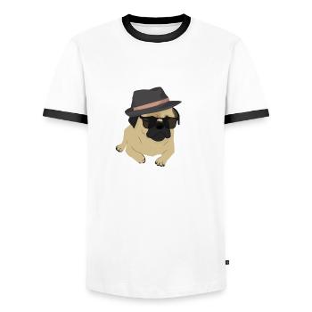 Cooler Mops mit einer Sonnenbrille und im Hut - Männer Kontrast-T-Shirt - Weiß/Schwarz - Vorne - AI Model Female 172 light (172cm) & AI Model Male 178 dark (178cm)
