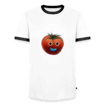 Tomate mit Gesicht - Männer Kontrast-T-Shirt - Weiß/Schwarz - Vorne - AI Model Female 172 light (172cm) & AI Model Male 178 dark (178cm)