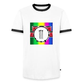 Drums in front of rainbow - Men's Ringer Shirt - white/black - Front - AI Model Female 172 light (172cm) & AI Model Male 178 dark (178cm)