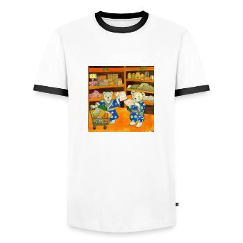 ours en peluche faisant ses courses au Japon ukiyo - T-shirt contrasté Homme - blanc/noir - Devant - AI Model Female 172 light (172cm) & AI Model Male 178 dark (178cm)