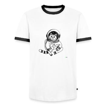 Astronauten Katze - Männer Kontrast-T-Shirt - Weiß/Schwarz - Vorne - AI Model Female 172 light (172cm) & AI Model Male 178 dark (178cm)