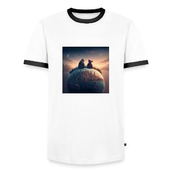Parallel Welt - Männer Kontrast-T-Shirt - Weiß/Schwarz - Vorne - AI Model Female 172 light (172cm) & AI Model Male 178 dark (178cm)