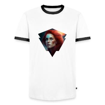 femme dans l espace - T-shirt contrasté Homme - blanc/noir - Devant - AI Model Female 172 light (172cm) & AI Model Male 178 dark (178cm)