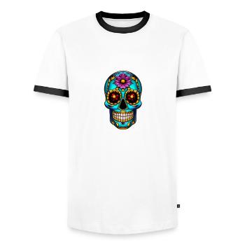 Skull Mexican Style, Día de Muertos - Männer Kontrast-T-Shirt - Weiß/Schwarz - Vorne - AI Model Female 172 light (172cm) & AI Model Male 178 dark (178cm)