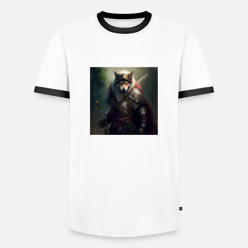Wolf Krieger mit Schwert - Männer Kontrast-T-Shirt - Weiß/Schwarz