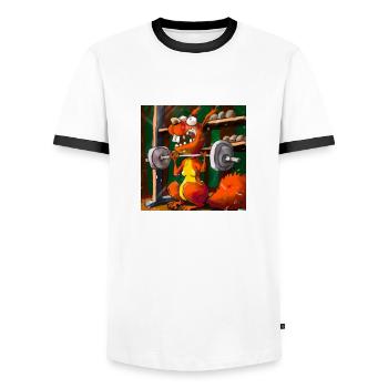 SQRRLD - Squirrel's Bench Press Accident 04 - Männer Kontrast-T-Shirt - Weiß/Schwarz - Vorne - AI Model Female 172 light (172cm) & AI Model Male 178 dark (178cm)