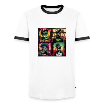 Étrange nouveau monde dans Cyber Punk - T-shirt contrasté Homme - blanc/noir - Devant - AI Model Female 172 light (172cm) & AI Model Male 178 dark (178cm)