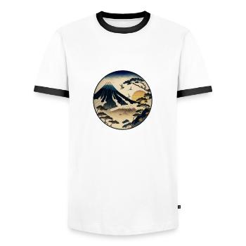 T-shirt setting sun kanagawa style for man/woman - Men's Ringer Shirt - white/black - Front - AI Model Female 172 light (172cm) & AI Model Male 178 dark (178cm)