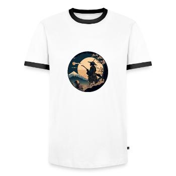 Nr. 1 : Japanese Art Samurai Fighter Ukiyo_e Style - Männer Kontrast-T-Shirt - Weiß/Schwarz - Vorne - AI Model Female 172 light (172cm) & AI Model Male 178 dark (178cm)