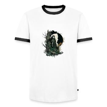 DRUIDA - Men's Ringer Shirt - white/black - Front - AI Model Female 172 light (172cm) & AI Model Male 178 dark (178cm)