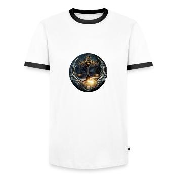 Signe balance - T-shirt contrasté Homme - blanc/noir - Devant - AI Model Female 172 light (172cm) & AI Model Male 178 dark (178cm)