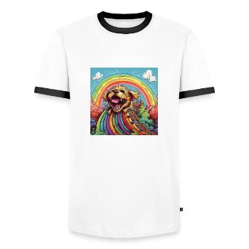 Funny LSD - freaky dwarf - Hund auf Rollercoster 1 - Männer Kontrast-T-Shirt - Weiß/Schwarz - Vorne - AI Model Female 172 light (172cm) & AI Model Male 178 dark (178cm)