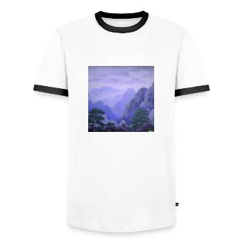 Japanische Berglandschaft im Morgengrauen - Männer Kontrast-T-Shirt - Weiß/Schwarz - Vorne - AI Model Female 172 light (172cm) & AI Model Male 178 dark (178cm)