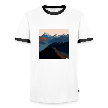 Italian mountain scenery Mountains at dawn - Men's Ringer Shirt - white/black - Front - AI Model Female 172 light (172cm) & AI Model Male 178 dark (178cm)