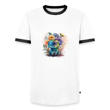Dino Design - Männer Kontrast-T-Shirt - Weiß/Schwarz - Vorne - AI Model Female 172 light (172cm) & AI Model Male 178 dark (178cm)