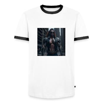 Future Cyberpunkt Warrior - Männer Kontrast-T-Shirt - Weiß/Schwarz - Vorne - AI Model Female 172 light (172cm) & AI Model Male 178 dark (178cm)