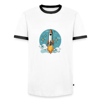 Rocket - Men's Ringer Shirt - white/black - Front - AI Model Female 172 light (172cm) & AI Model Male 178 dark (178cm)