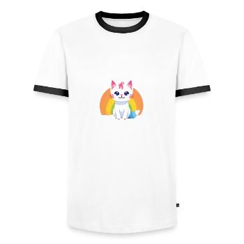 Rainbow Cat - Men's Ringer Shirt - white/black - Front - AI Model Female 172 light (172cm) & AI Model Male 178 dark (178cm)