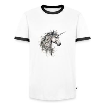 Licorne de dessin animé drôles dictons heureux idée présente - T-shirt contrasté Homme - blanc/noir - Devant - AI Model Female 172 light (172cm) & AI Model Male 178 dark (178cm)