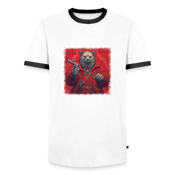 Présenter une citation drôle Joyeux Panda Mammifère Drôle - T-shirt contrasté Homme - blanc/noir - Devant - AI Model Female 172 light (172cm) & AI Model Male 178 dark (178cm)