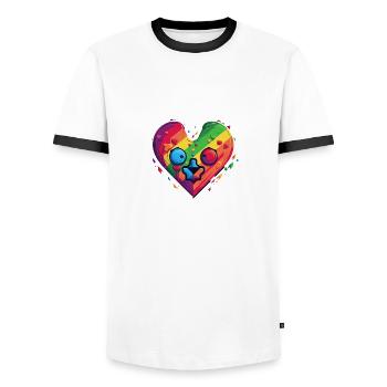 LGBTQIA+ Rainbow Heart - Men's Ringer Shirt - white/black - Front - AI Model Female 172 light (172cm) & AI Model Male 178 dark (178cm)