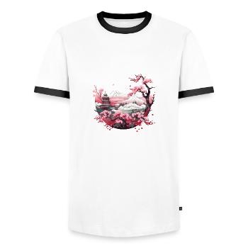 Japan World - Männer Kontrast-T-Shirt - Weiß/Schwarz - Vorne - AI Model Female 172 light (172cm) & AI Model Male 178 dark (178cm)