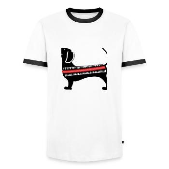 Sausage Dog 1920 - Männer Kontrast-T-Shirt - Weiß/Schwarz - Vorne - AI Model Female 172 light (172cm) & AI Model Male 178 dark (178cm)