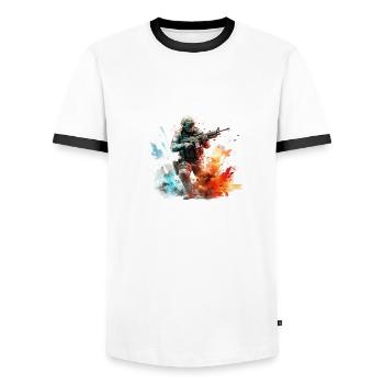 gaming art cod bf 2042 bf4 bf3 bf2 - Männer Kontrast-T-Shirt - Weiß/Schwarz - Vorne - AI Model Female 172 light (172cm) & AI Model Male 178 dark (178cm)