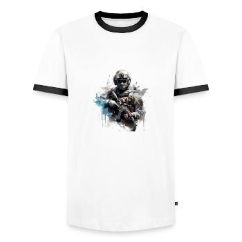 COD jeu art shooter - T-shirt contrasté Homme - blanc/noir - Devant - AI Model Female 172 light (172cm) & AI Model Male 178 dark (178cm)