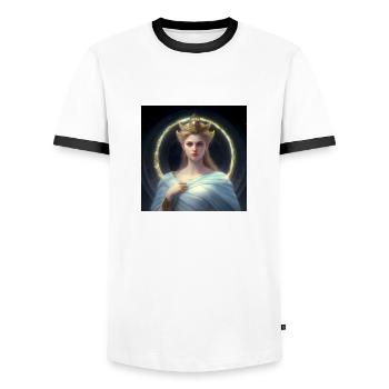 L’Aphrodite céleste - T-shirt contrasté Homme - blanc/noir - Devant - AI Model Female 172 light (172cm) & AI Model Male 178 dark (178cm)
