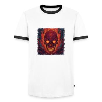 Exoskeletal Biker Shirt Dinosaur Skeleton Tshirts - Men's Ringer Shirt - white/black - Front - AI Model Female 172 light (172cm) & AI Model Male 178 dark (178cm)