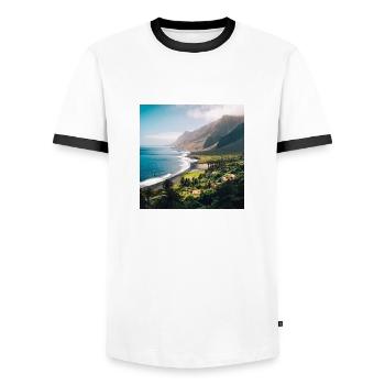 Tropical Island - Men's Ringer Shirt - white/black - Front - AI Model Female 172 light (172cm) & AI Model Male 178 dark (178cm)