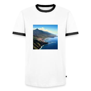 Volcan de l’île tropicale - T-shirt contrasté Homme - blanc/noir - Devant - AI Model Female 172 light (172cm) & AI Model Male 178 dark (178cm)